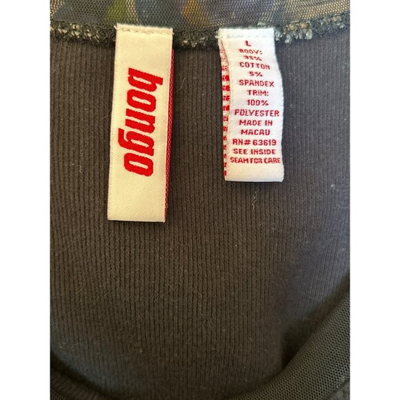 Y2K Vintage Bongo Women's Black Tank Top Size Large Sheer Trim 2000s Classic - Picture 2 of 2